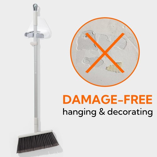 Hookay 10lbs Broom and Mop Grippers - Damage-Free Wall Hooks with 4 Hangers & 12 Adhesive Strips | Home Organization Solution