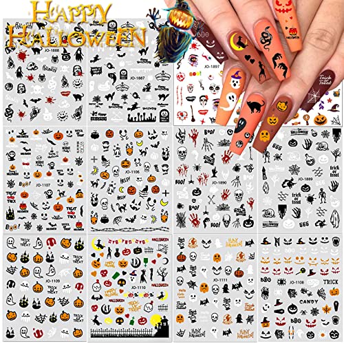 Wsimily 12 Sheets Halloween Nail Stickers 3D Self-Adhesive Art Decals