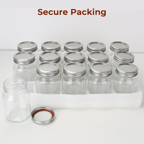 CycleMore 16oz Mason Jars, 15 Pack Embossed Glass Canning Jars with Lids and Bands, Overnight Oats Containers for Canning, Pickling, Food Storage, DIY Projects