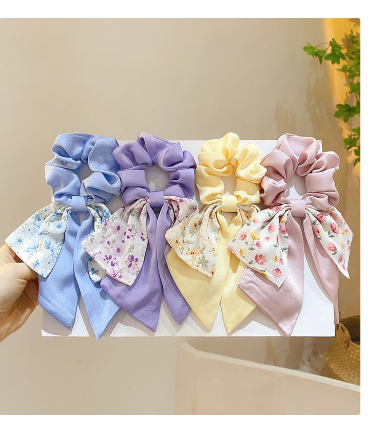 Chiffon Bow Scrunchies 2pcs Large Yellow Hair Tie Bows for Women