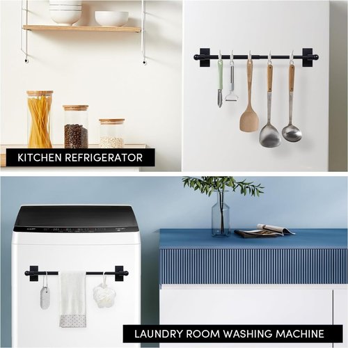 2 Pcs Magnetic Curtain Rods for Metal Door 16 to 28 Inch, 1/2" Multi-use Adjustable Appliance Magnetic Rod for Window Frames, Cabinets, Refrigerators, Dishwashers(Black)