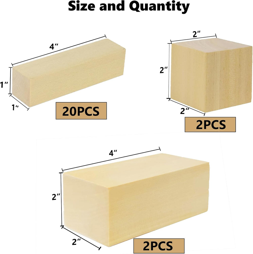 Ninekong Basswood Carving Blocks - 24PCS Whittling Kit with 3 Sizes for Easy Crafting | Soft Basswood