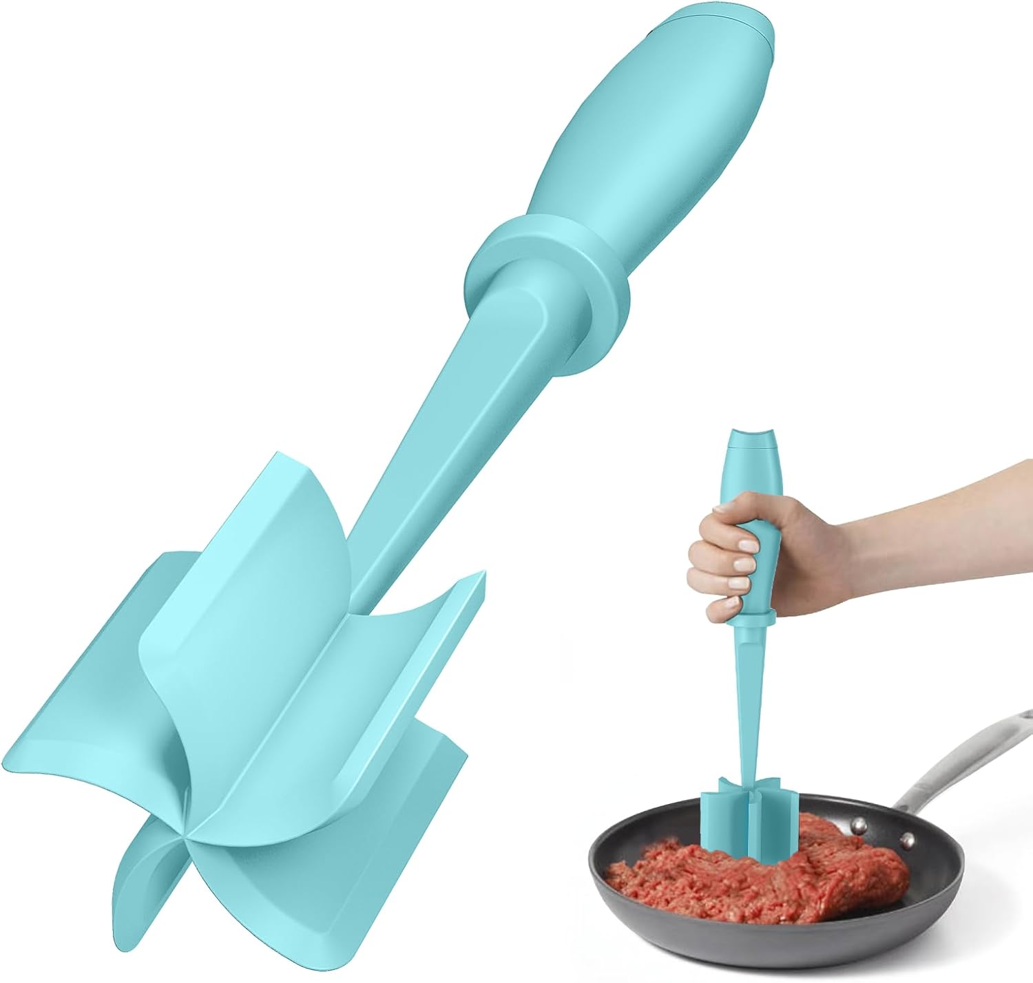 Upgrade Meat Chopper by [Brand Name] - Premium Heat Resistant Hamburger Smasher for Ground Beef & Turkey - Aqua