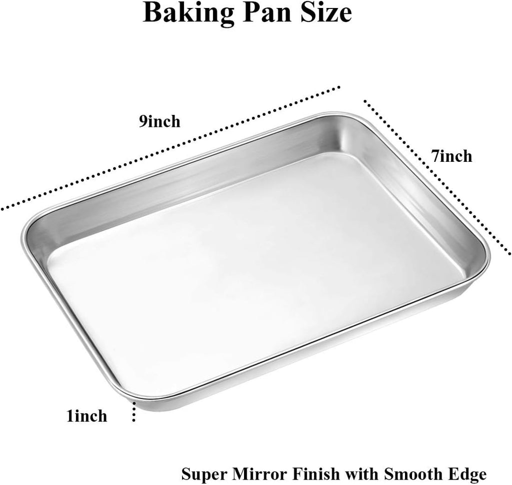 Wildone Baking Sheet Set - Stainless Steel Cookie Pan with Cooling Racks | 2 Sheets & 2 Racks, 9 x 7 x 1 Inch
