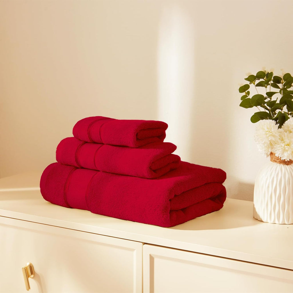 Marvione 6-Piece Bath Towels Set - 100% Turkish Cotton, Highly Absorbent & Soft | Red