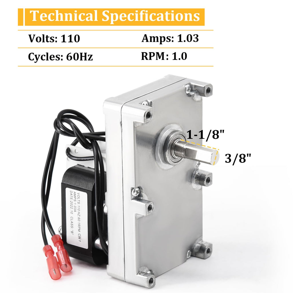 250-00526 Auger Motor for Avalon Astoria Bay & Newport Bay & 900 PS & Arbor & Avanti & AGP, Lopi Yankee Bay & Yankee PS & AGP & Leyden & Pioneer Bay & Foxfire Pellet Stoves, 1 RPM Auger Motor 90-0191