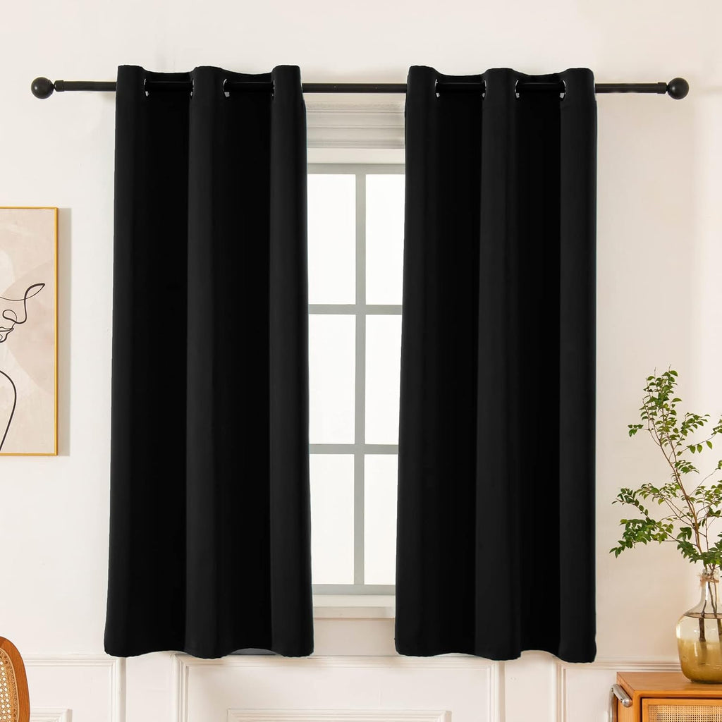 Pickluc Grommet Blackout Curtains - Light Blocking & Thermal Insulated Drapes | 42" x 54", Black, 2 Panels