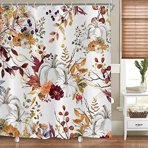 Gold Leaf Pumpkin Shower Curtain - 72x72 Inch Fall Thanksgiving Decor