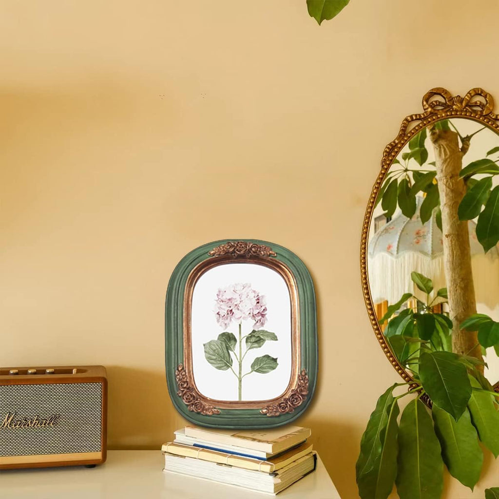 Regine Switzerland Vintage Mini Picture Frame - Antique Floral Relief Design | 2.5x3.5 Inch, Green