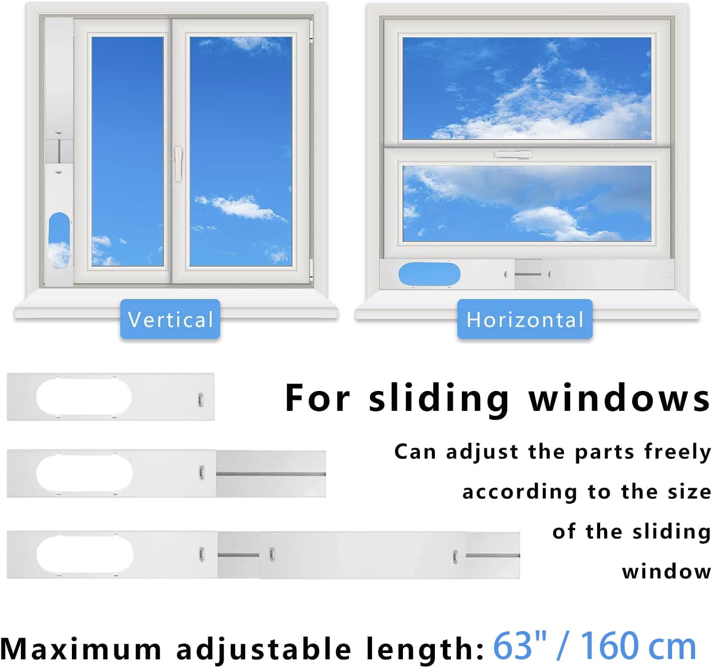 LEZIFU Portable Air Conditioner Kit with Hose, Adjustable Window Seal with 5.9 Inch Diameter 59" Length Hose for Vertical/Horizontal Window