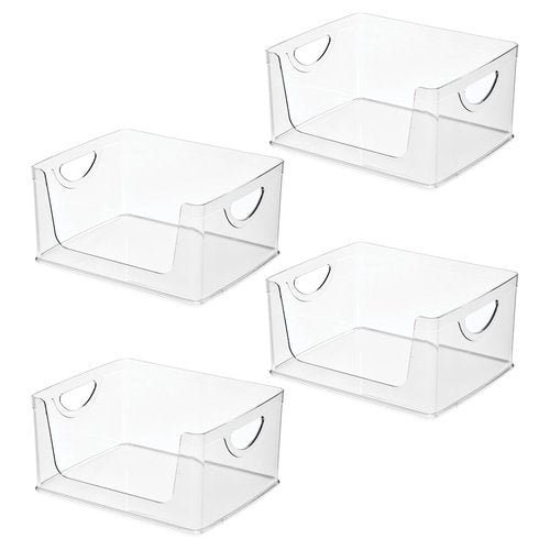 iDesign Stackable Open-Front Storage Bins with Handles for Kitchen and Pantry - Set of 4 - Clear