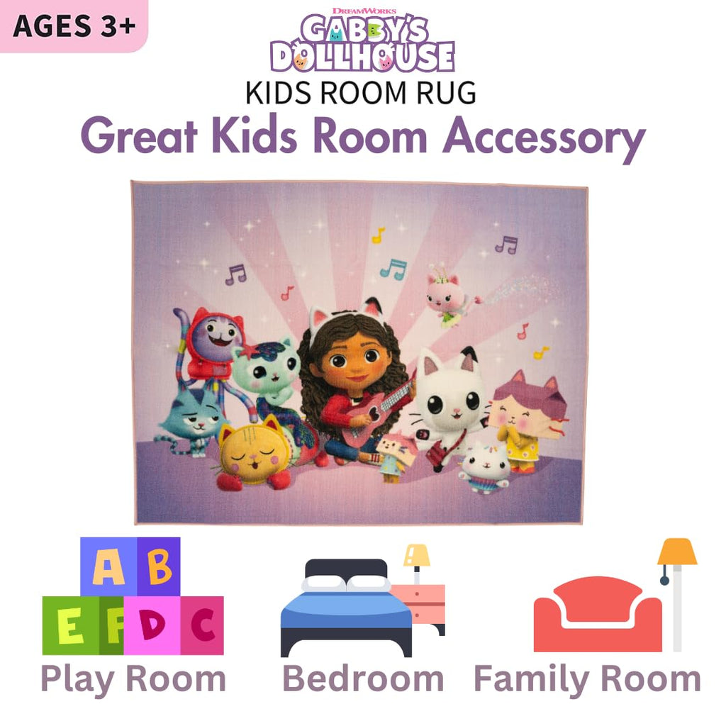 DreamWorks Gabby's Dollhouse Kids Room Non Slip Area Rug, 69 in x 52 in, (Official Licensed Product) By Franco