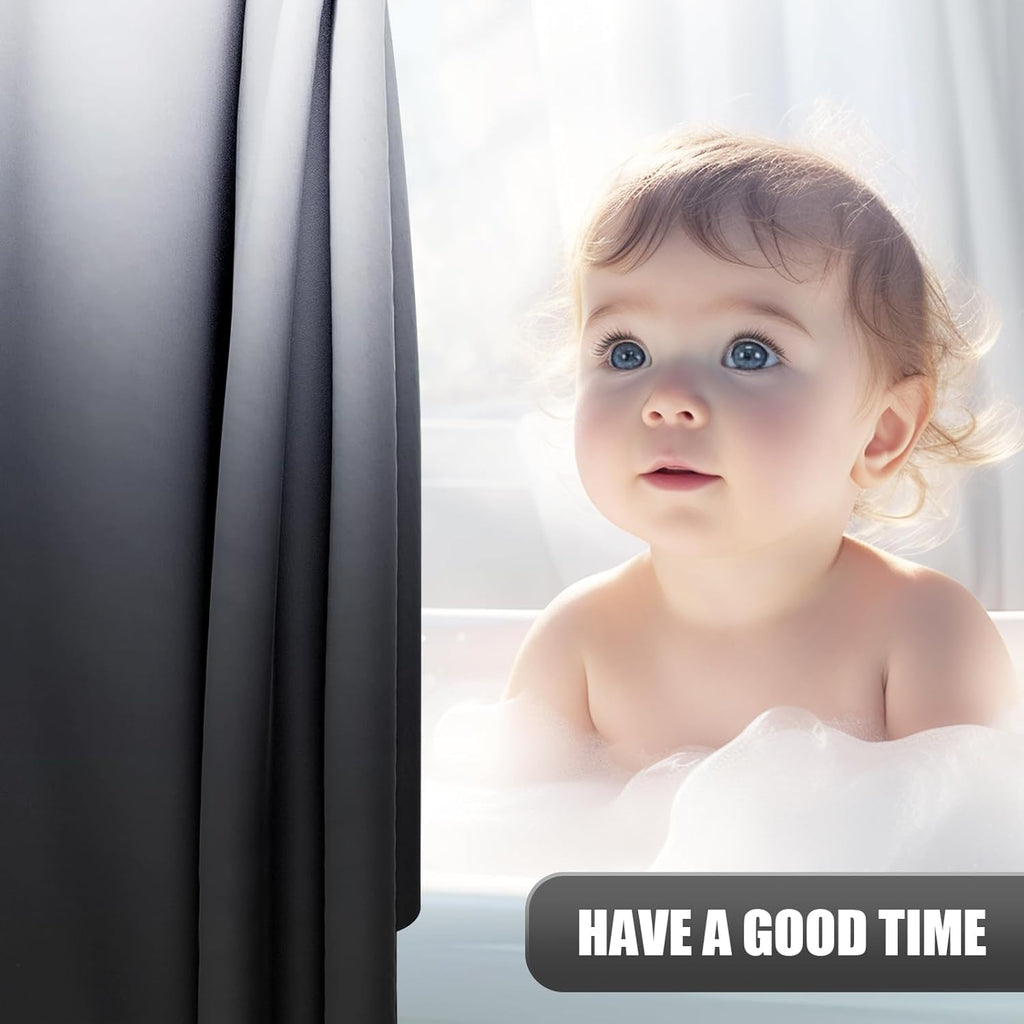 OLANLY Luxury Ombre Shower Curtain Set - Waterproof & Washable | Black & Grey, 72x72 Inches