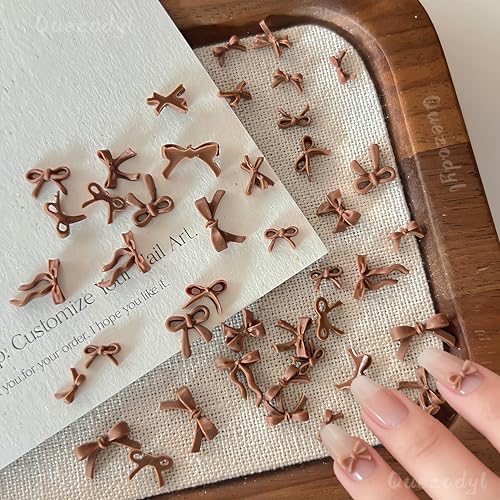 Quezadyl 300Pcs 3D Brown Bow Nail Art Charms Maillard Resin Bows