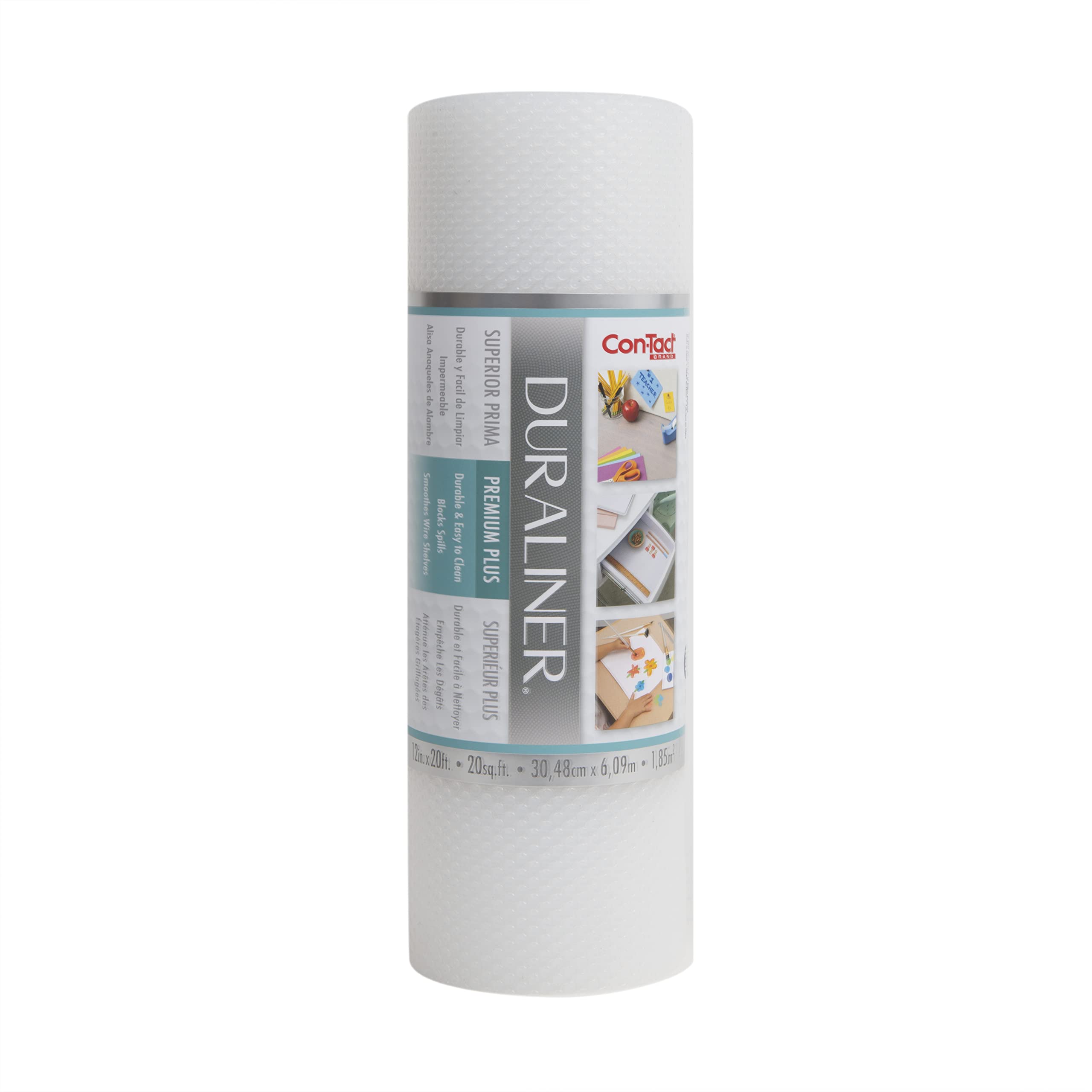 Con-Tact Brand Duraliner Premium Plus Heavy Duty Non-Adhesive Shelf and Drawer Liner, 12" x 20', Clear Nova Dots (12" x 20')