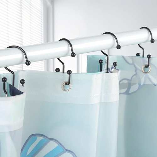Goowin Shower Curtain Hooks - 12 Durable Rust-Proof Rings for Easy Glide | Black Finish