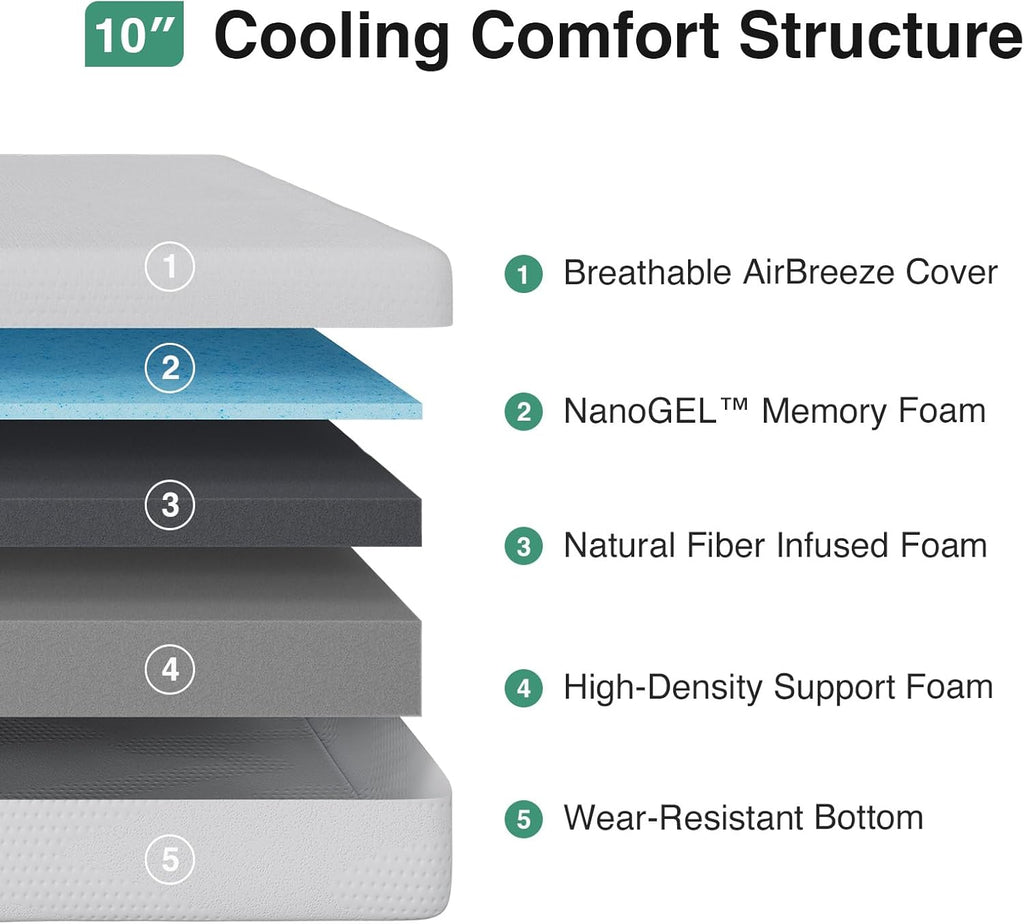Novilla Twin Mattress - 10 Inch Gel Memory Foam for Cooling Comfort & Pressure Relief | CertiPUR-US Certified