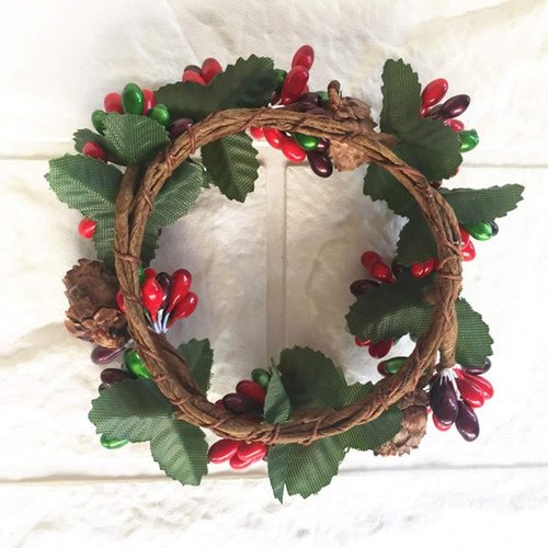 Amosfun Christmas Candle Ring Set - 6Pcs Artificial Berry Wreaths for Holiday Table Decor
