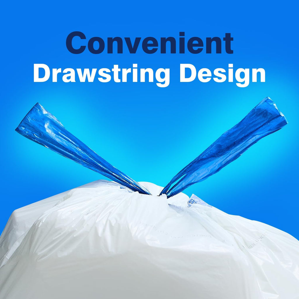 Regine Switzerland Tall Kitchen Drawstring Trash Bags - 300 Count, 13 Gallon, Eco-Friendly, Unscented, White