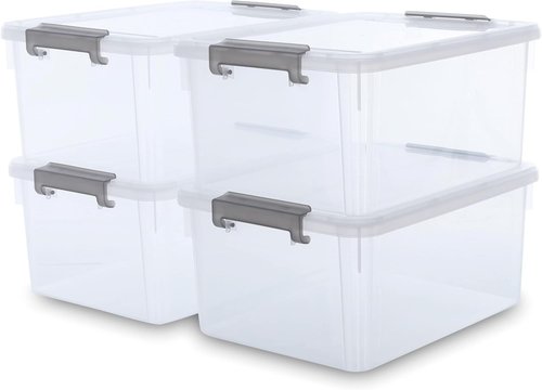 Citylife 17 QT Plastic Storage Bins - Stackable Latching Containers for Garage, Closet & Kitchen | 4 Pack