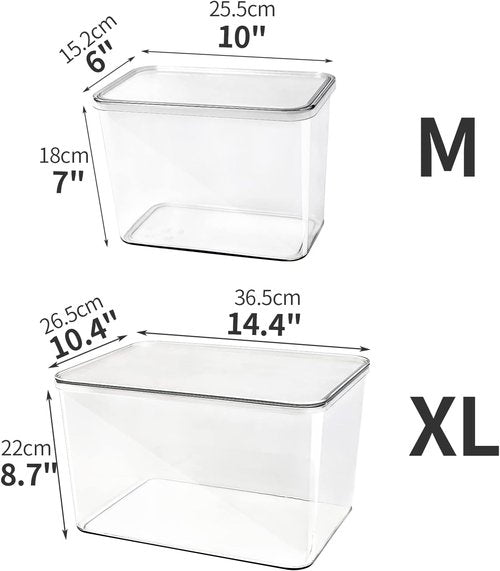 Lidded Plastic Storage Bins Set - Clear Desk Organizer for Kitchen, Closet & Office | 3XL + 2M Size