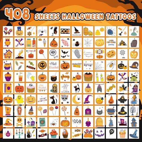 EMOME 408 Sheets Halloween Temporary Tattoos for Kids Party Favors