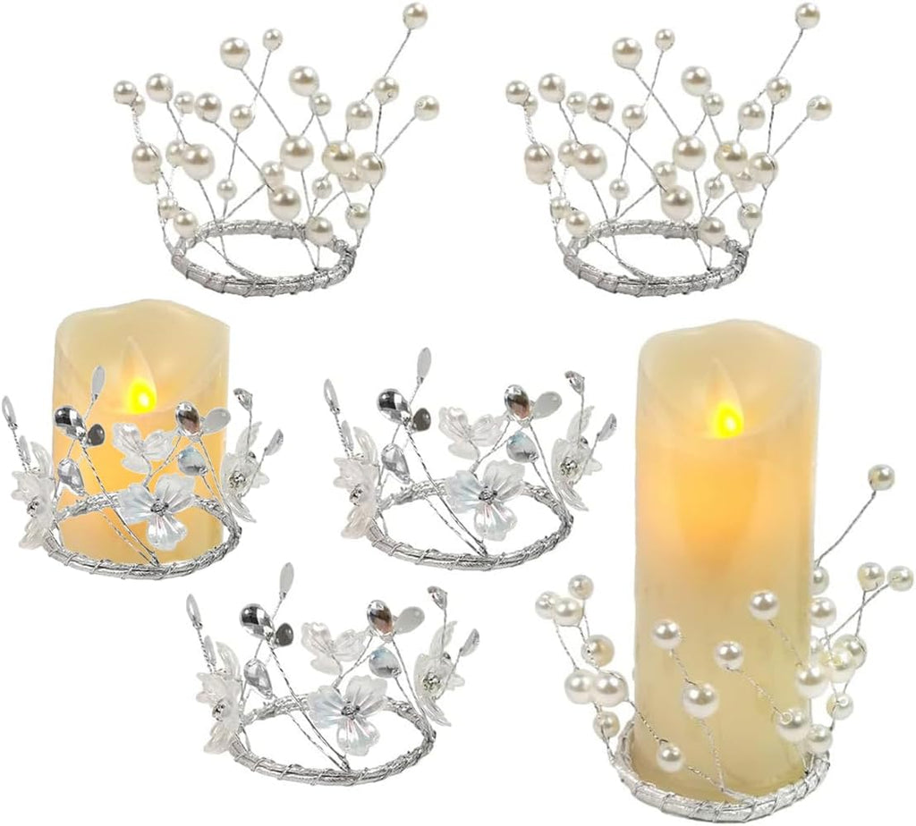 Skiennix Simulated Pearl Beaded Candle Ring Wreath - Elegant 2" Crystal Centerpiece for Home & Events