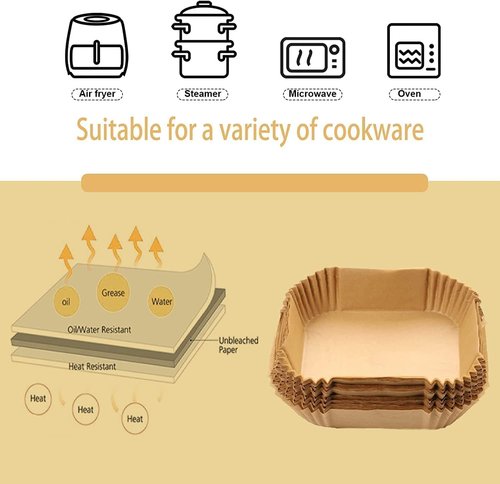 Air Fryer Paper Liners - 125PCS Non-Stick Disposable Baking Paper | Oil-Proof & Food Grade (8-Inch Square)