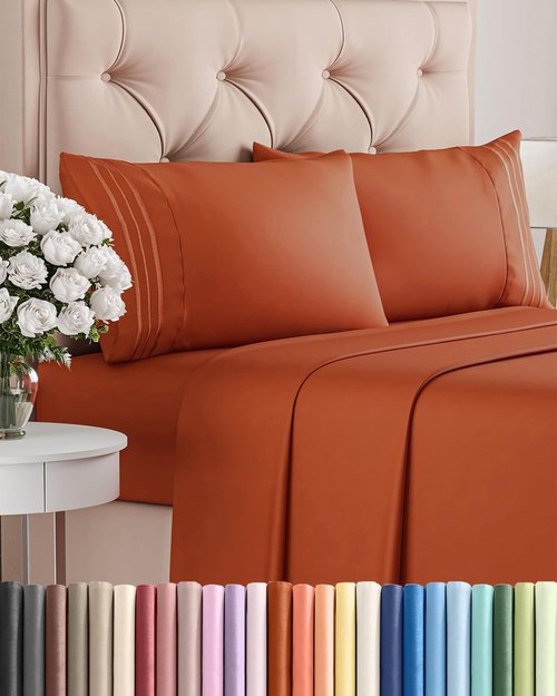 Cal King Size 4-Piece Sheet Set - Comfy Cooling Bed Sheets | Luxury Hotel Quality - Soft, Deep Pockets, Wrinkle-Free - Oeko-Tex Certified - Terracotta