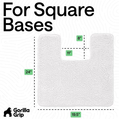 GORILLA GRIP Plush Chenille Bath Rug Mat - Soft, Absorbent & Machine Washable | White, Square Toilet Base