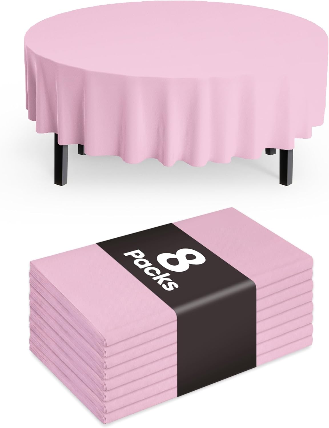 Pureegg Disposable Plastic Table Cloths - 84'' Round, Leakproof & Sturdy, 8 Pack in Pastel Pink for Easter & Mother's Day