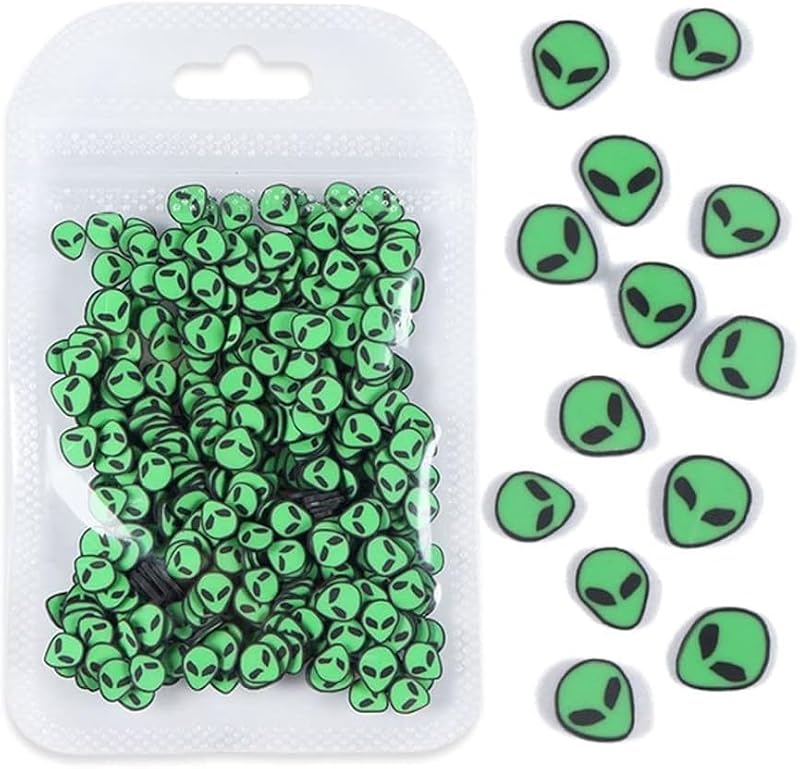 3D Green Alien Nail Art Charms Polymer Clay Slices for Halloween DIY