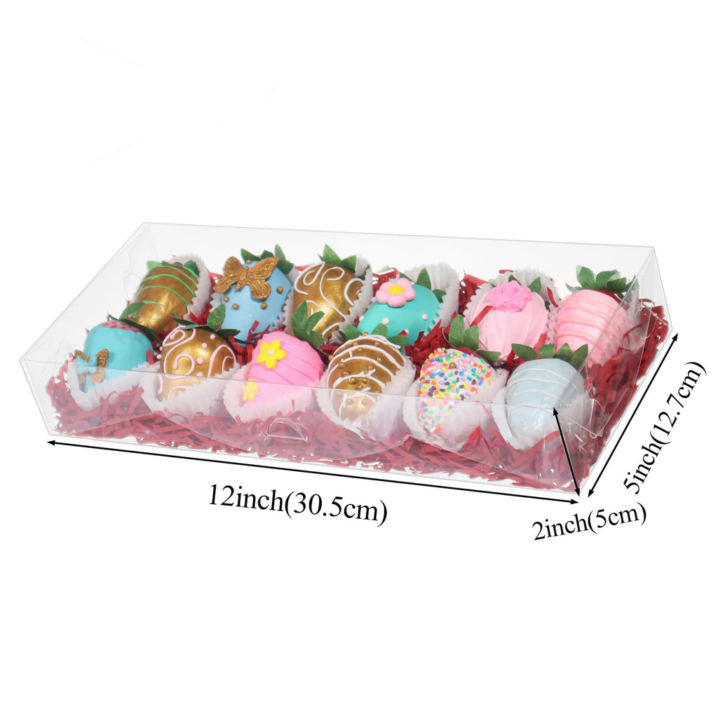 RomanticBaking 20Pcs 12x5x2Inches Clear Easter Cookies Boxes Chocolate Covered Strawberries Boxes for 12 Plastic Truffle Box Bakery Cakesickle Gift Box for Christmas Valentine's
