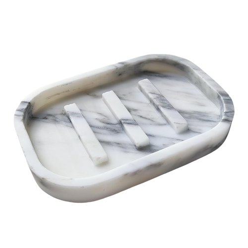 Jusmioke Natural Marble Soap Dish for Bathroom Shower Sink，Stone Soap Holder with Drying