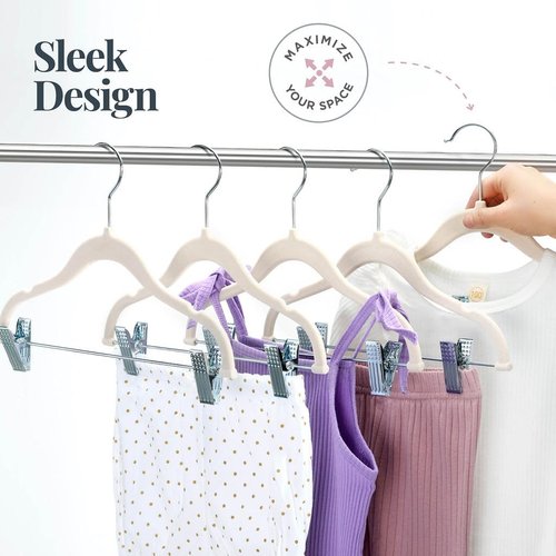 Home-it Non-Slip Velvet Baby & Kids Clothes Hangers - 12 Pack Ivory Heavy-Duty Space-Saving Design