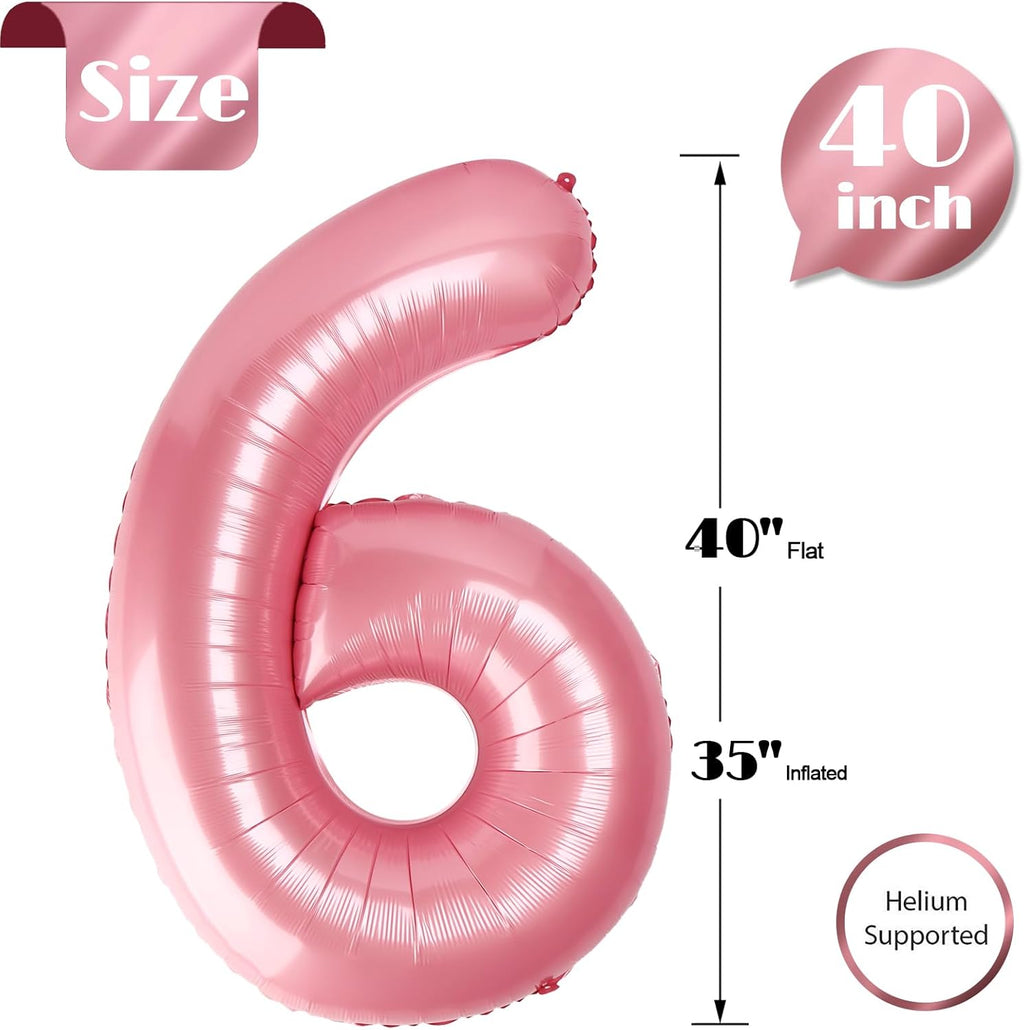 Pearlescent Pink Number 6 Balloon - 40 Inch Birthday Decoration for 6th Birthday Party