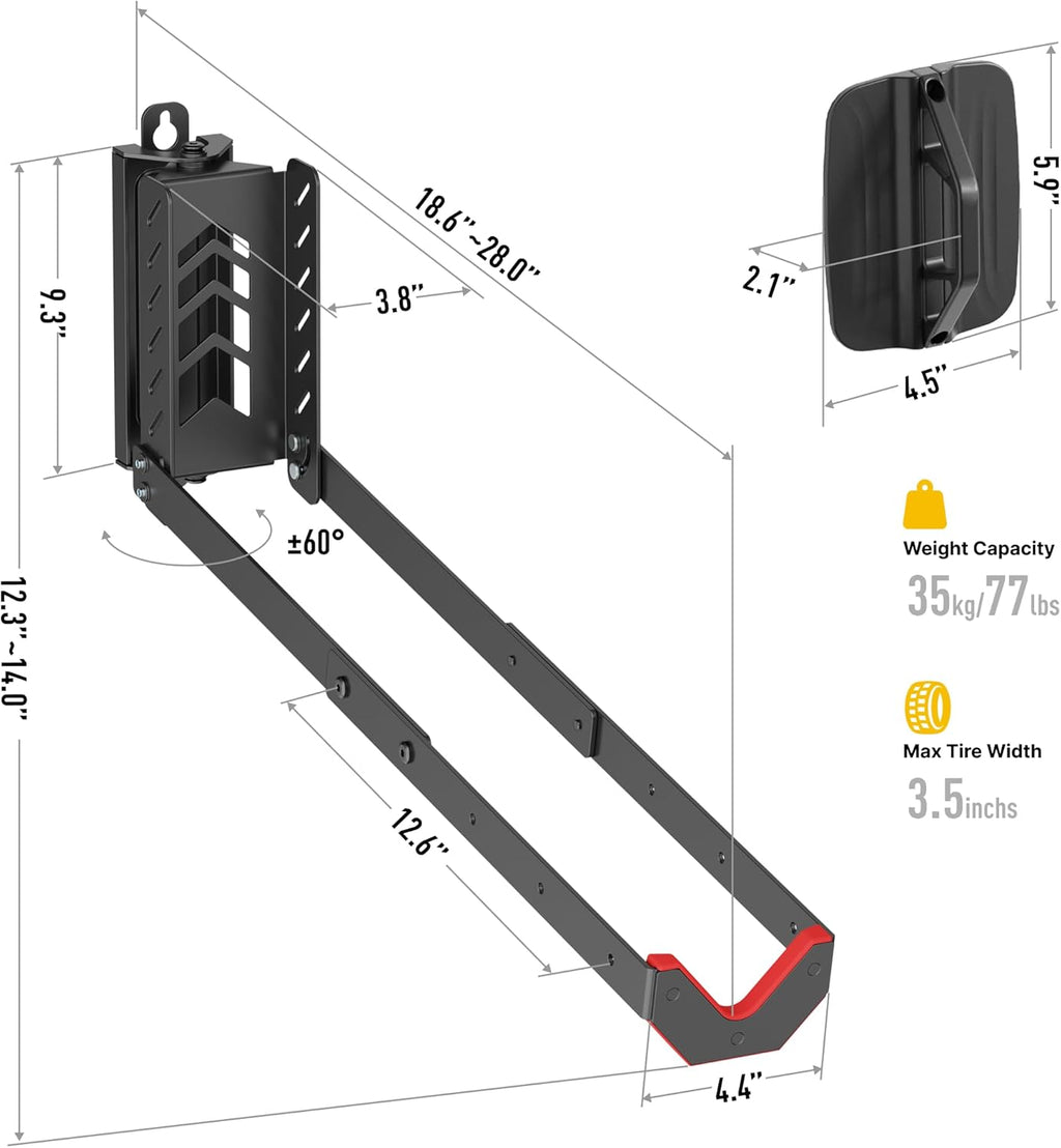 monTEK Swivel Bike Wall Mount - Easy Load & Unload Bike Hanger for Garage | Holds Up to 77 lbs, 4 Pack