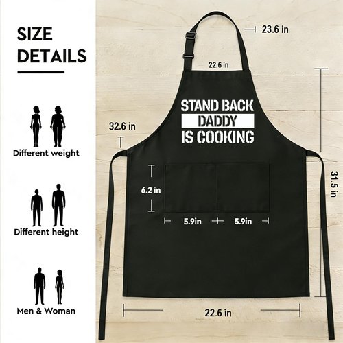 Niyorayna Funny Black Grill Apron with Pockets for Man,Daddy,Husband,Father in Law,Standback Daddy is Cooking,Dad Grilling Apron Gifts from Daughter Son,Man BBQ Cooking Gifts for Birthday Christmas