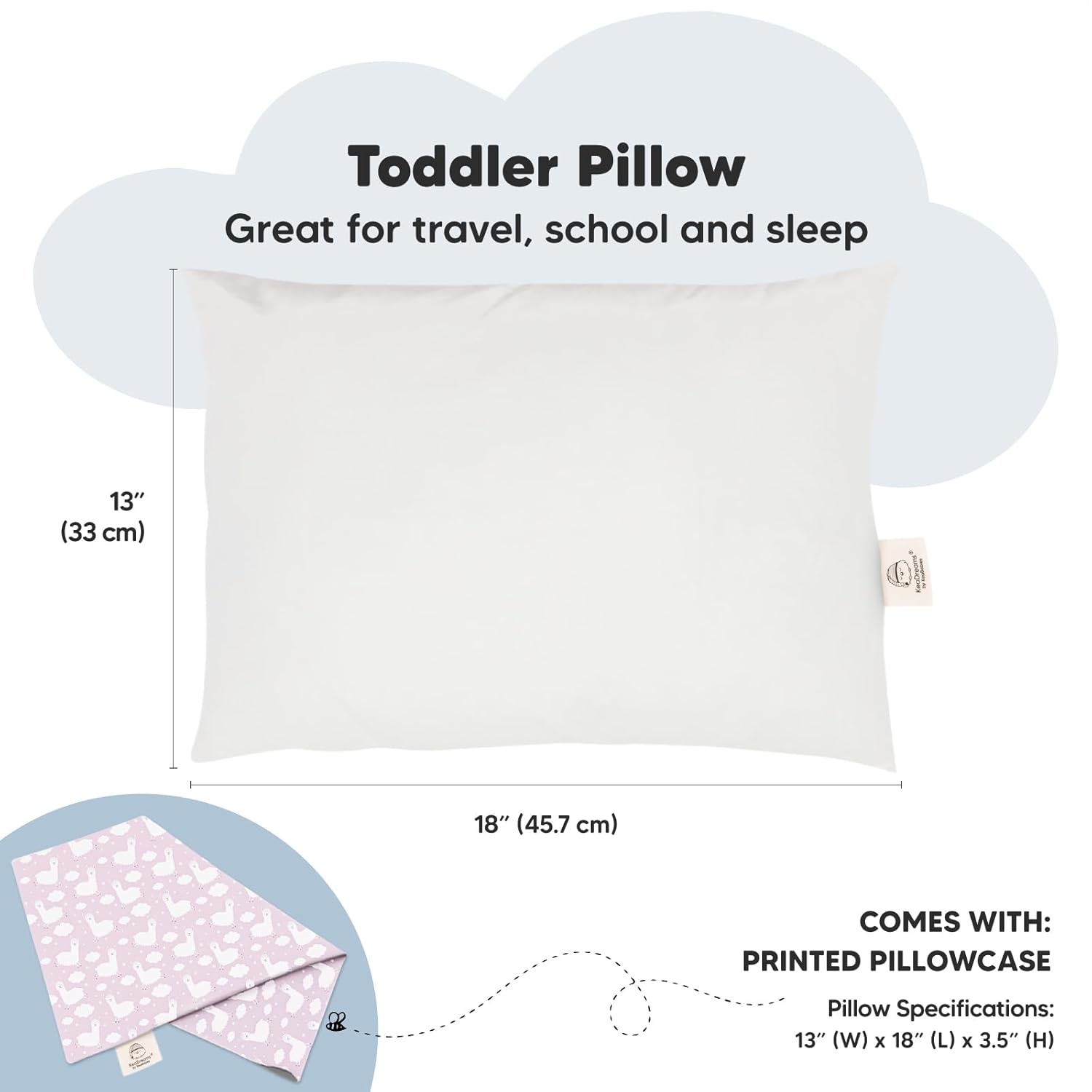 My Little Dreamy Toddler Pillow - 13x18 Organic Cotton Travel Pillowcase | Soft, Breathable & Machine Washable for Ages 2-5 (Alpacas)