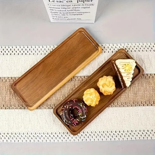 Linwnil Wood Serving Trays 11.5x4 Inches Serving Platter Tray, Tray Cheese Plate Rectangular Platter for Fruit, Appetizer, Bread,Rectangular Avoid Sliding and Spilling Food (12)