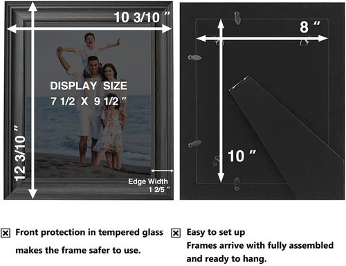 LaVie Home 8x10 Picture Frame - Rustic Black Design with Tempered Glass for Wall & Table Display