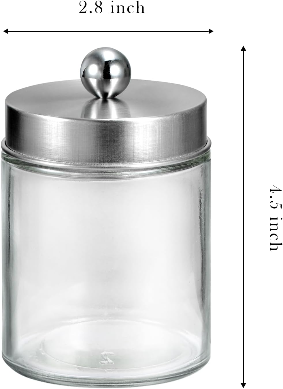 SheeChung Glass Qtip Holder Dispenser - Rust-Proof Stainless Steel Apothecary Jars | Sleek Bathroom Organizer for Cotton Swabs (Brushed Nickel) - 4-Pack