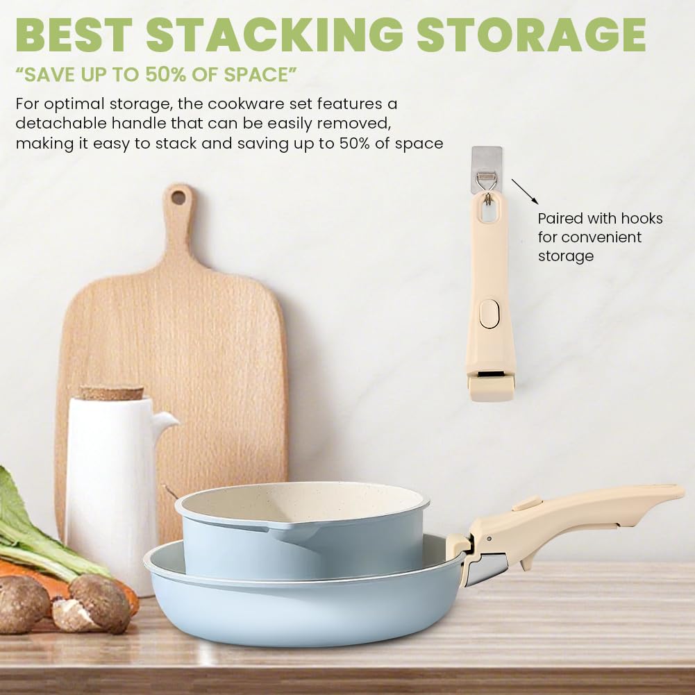 XuYelora Detachable Pot Handle, Removable Replacement Handle for Pots and Pans, Universal Cream White Pan Handles, Fits All Cookware, Heat Resistant & Durable, with 1 Hook(Cream White,Size:1pack)