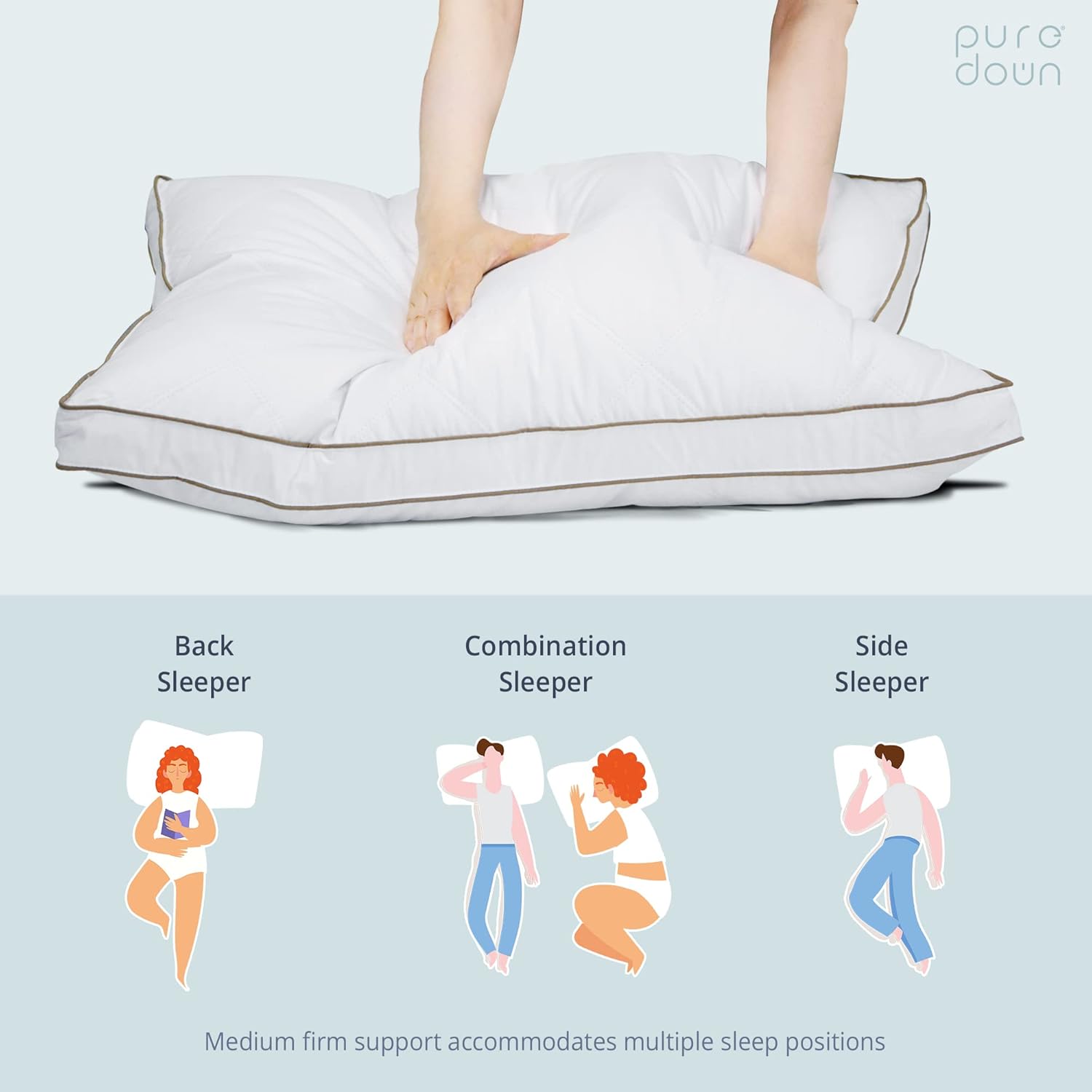 Puredown® Goose Feathers & Down Pillow - Gusseted Hotel Collection, Standard/Queen, Set of 2