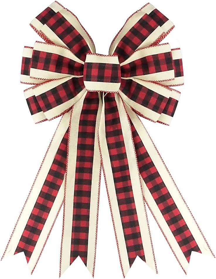 Regine Switzerland Large Christmas Bows - Red & Black Plaid Buffalo Bow for Wreaths & Decor