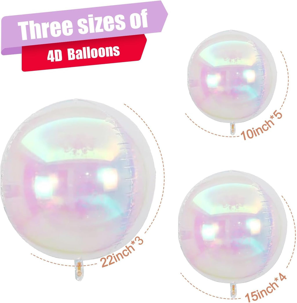 Skiennix Iridescent Round Foil Balloons - Holographic 4D Clear Balloons for Birthday & Wedding Decor | 12 Pcs Set