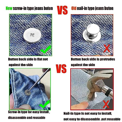 17mm No-Sew Metal Jeans Buttons - 20 Sets with Screwdriver