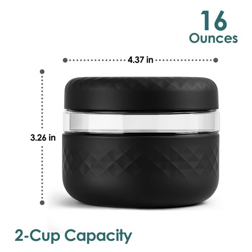 Cafezi 4 Pack 16 oz Glass Lunch Bowl Containers with Lids | Leak & Spill Proof, BPA-Free, Microwave & Dishwasher Safe, Airtight Meal Prep & Food Storage Jar for Lunch, Salad, Soup, Oats, Stew, Yogurt