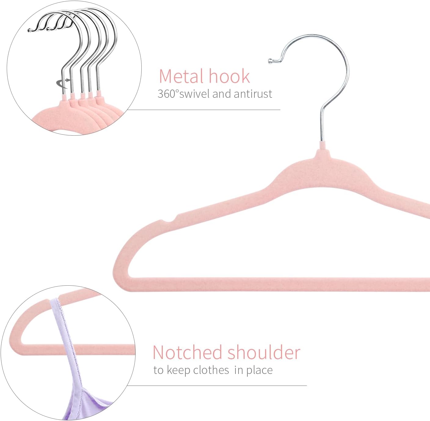 ManGotree Baby Hangers - Ultra Thin Non-Slip Kids Coat Hangers, 15 Pack in Light Pink
