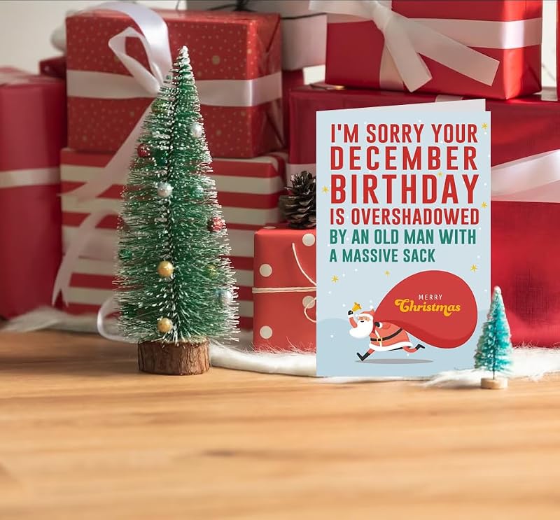 Funny December Birthday Card for Christmas - 8x5.3 inches